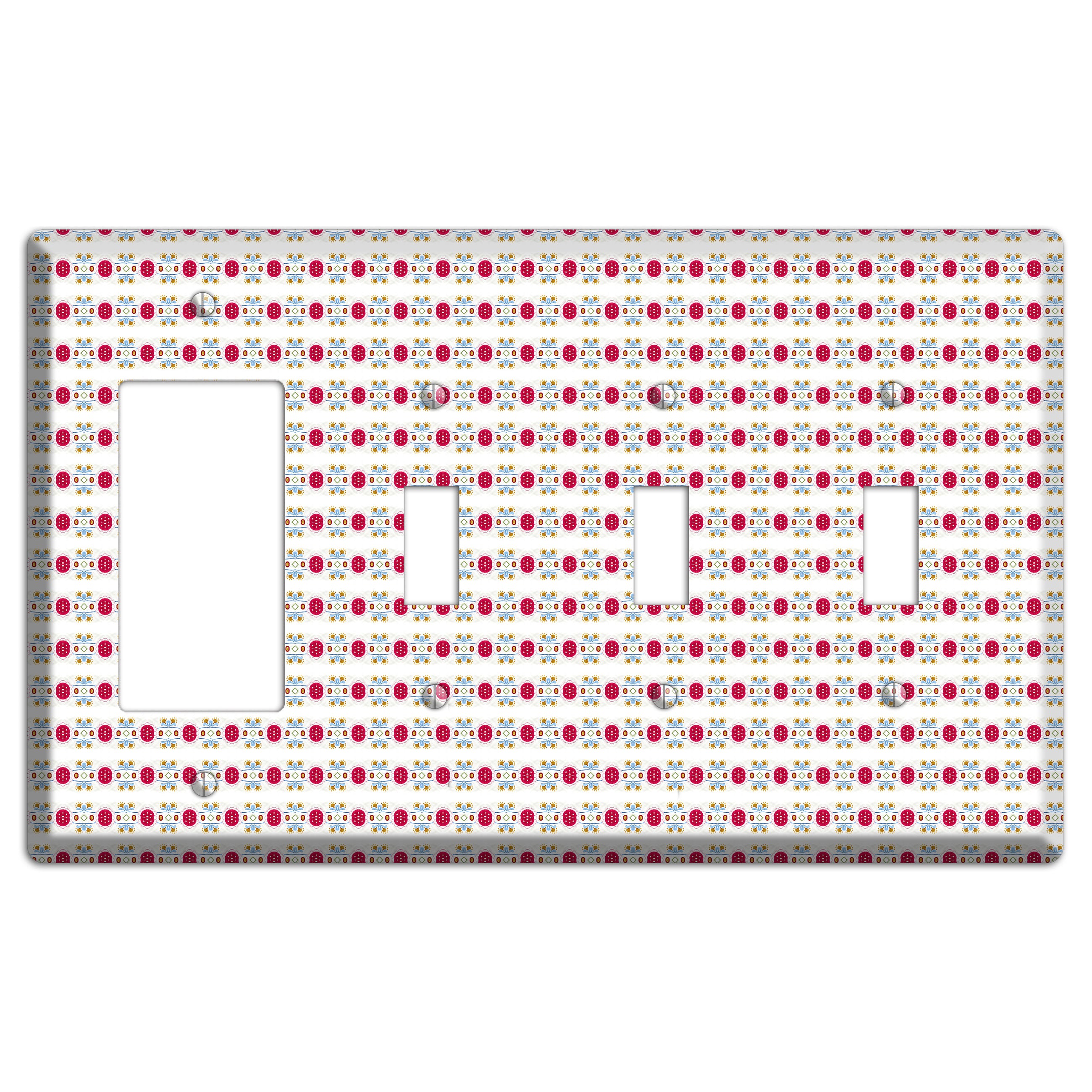 Off White with Red Blue Olive Tapestry Rocker / 3 Toggle Wallplate