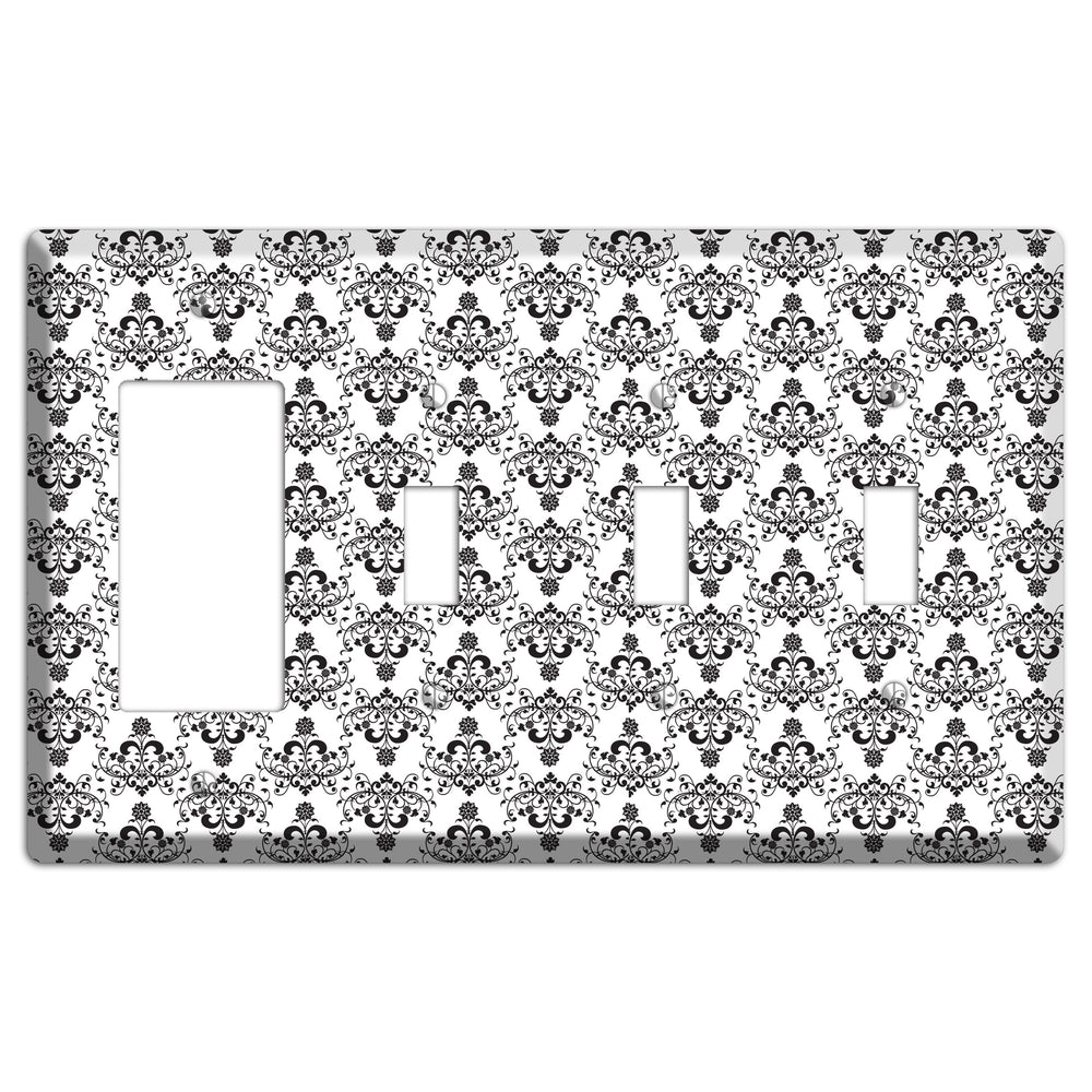 White with Black Cartouche Half Drop Rocker / 3 Toggle Wallplate