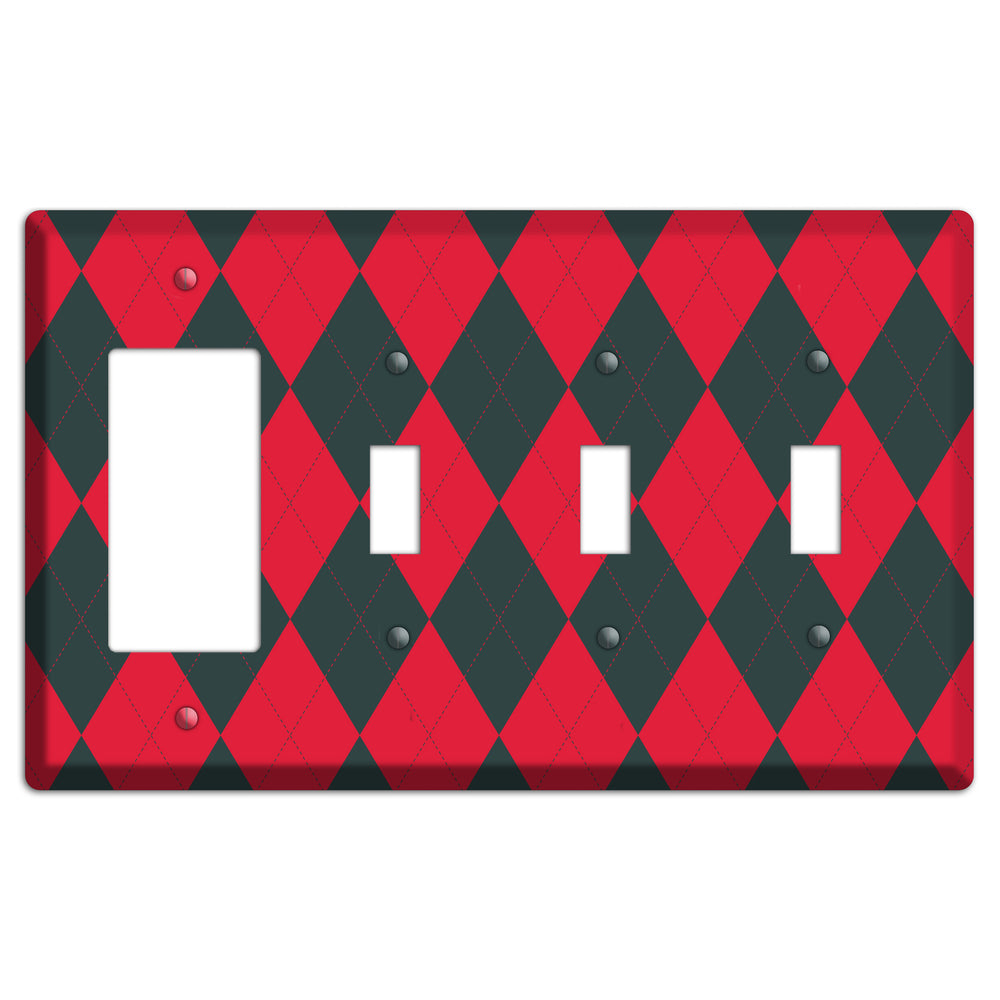 Red and Black Argyle Rocker / 3 Toggle Wallplate