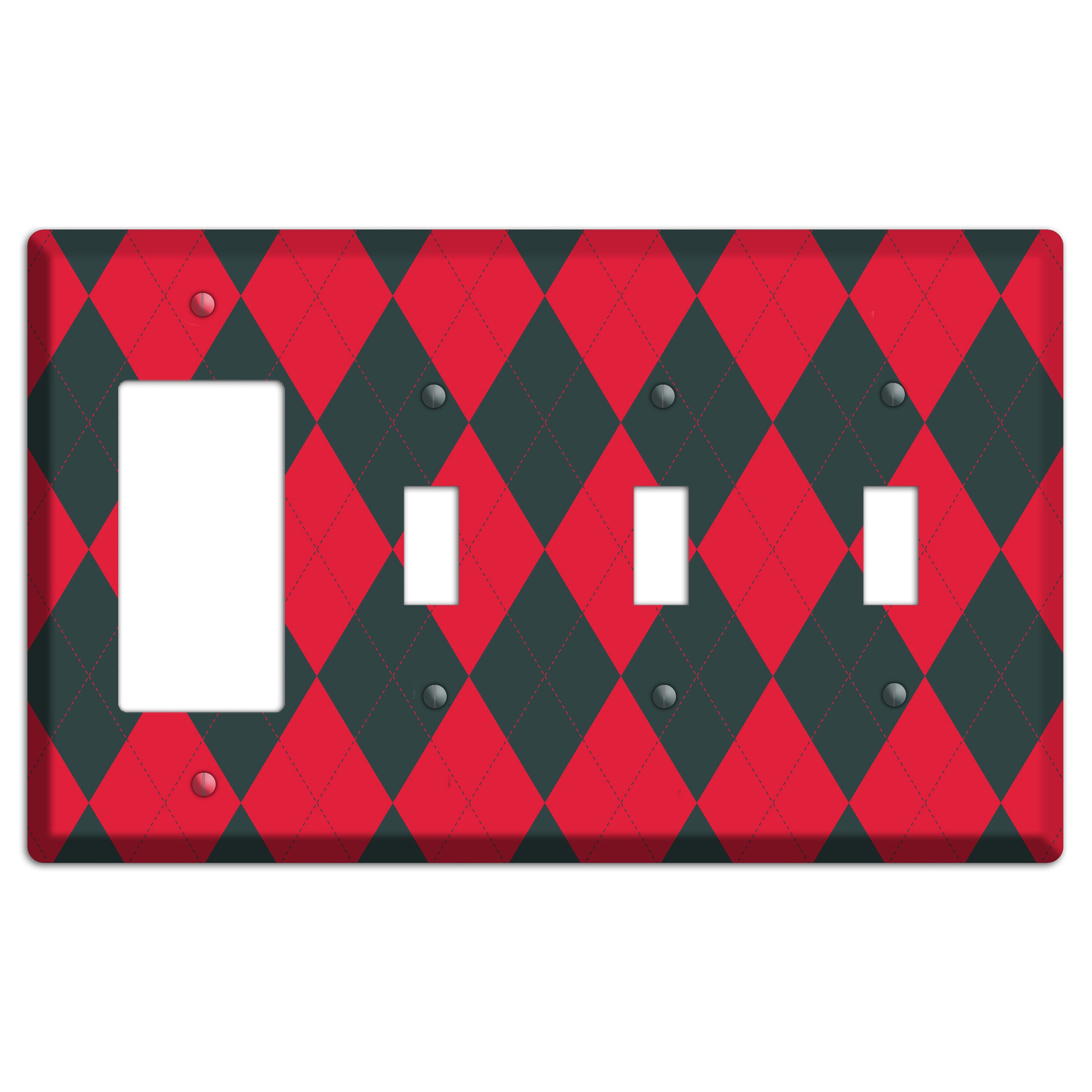 Red and Black Argyle Rocker / 3 Toggle Wallplate