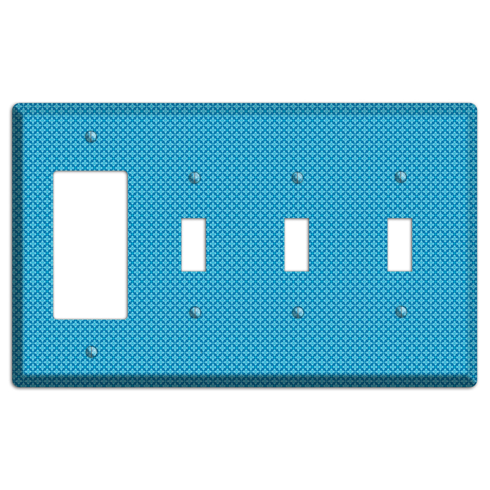Multi Blue Checkered Quatrefoil Rocker / 3 Toggle Wallplate