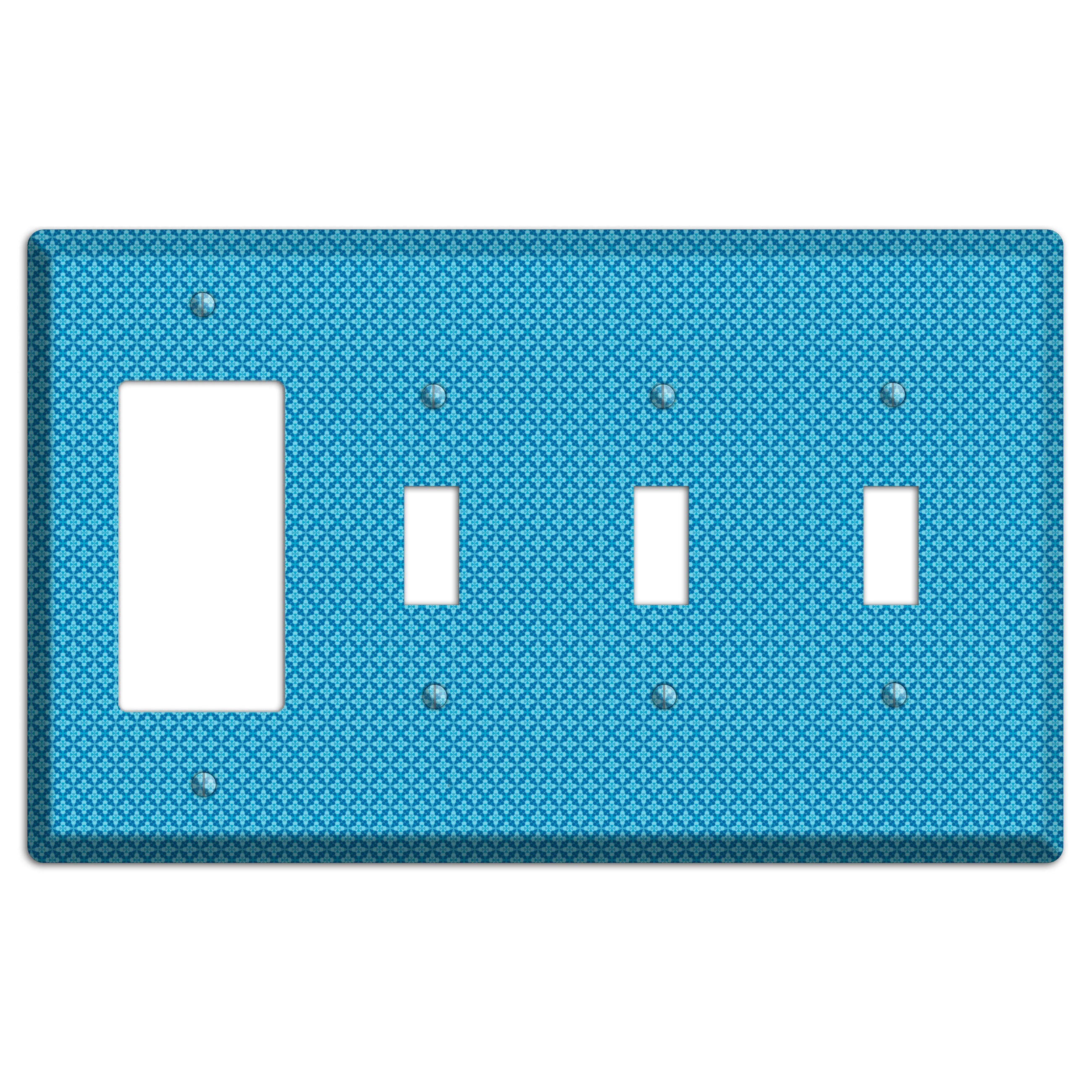 Multi Blue Checkered Quatrefoil Rocker / 3 Toggle Wallplate