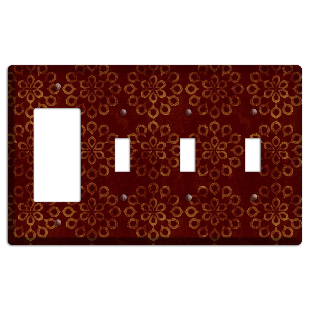 Maroon Grunge Suzani Rocker / 3 Toggle Wallplate
