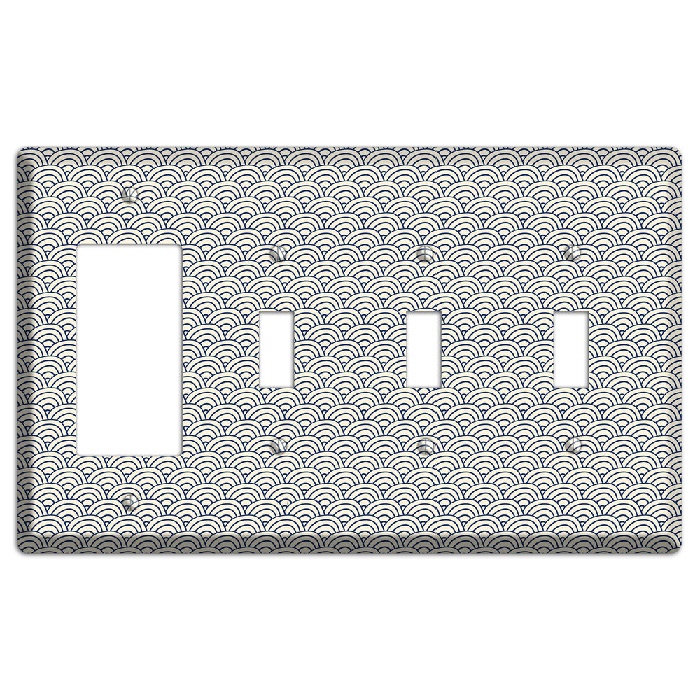 Beige Scallop Print Rocker / 3 Toggle Wallplate