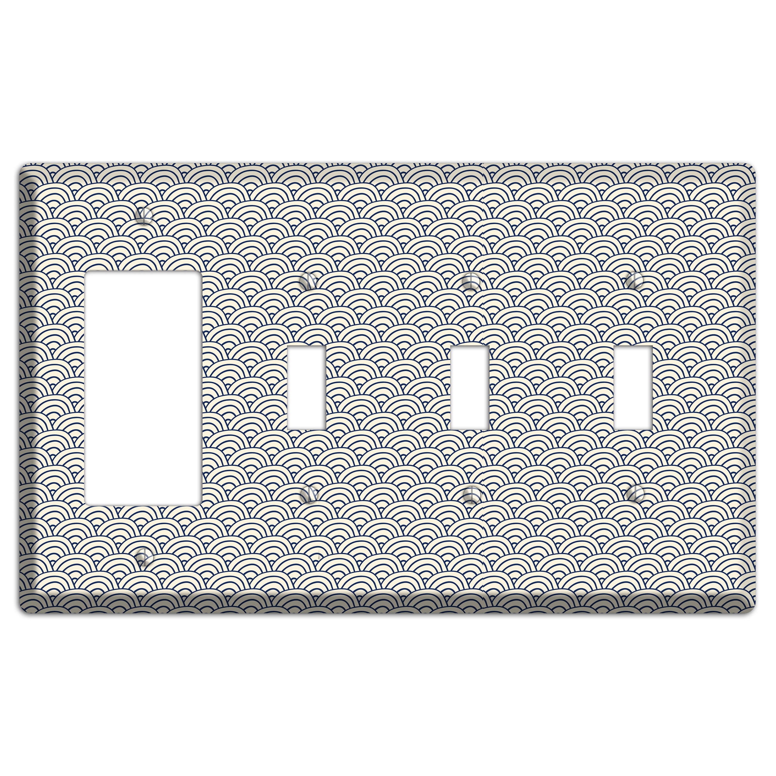 Beige Scallop Print Rocker / 3 Toggle Wallplate