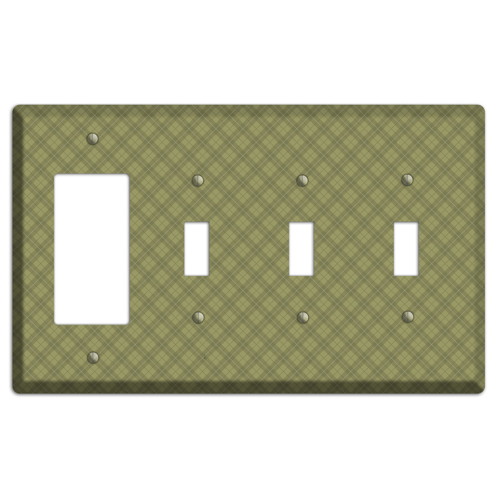 Green Plaid Rocker / 3 Toggle Wallplate