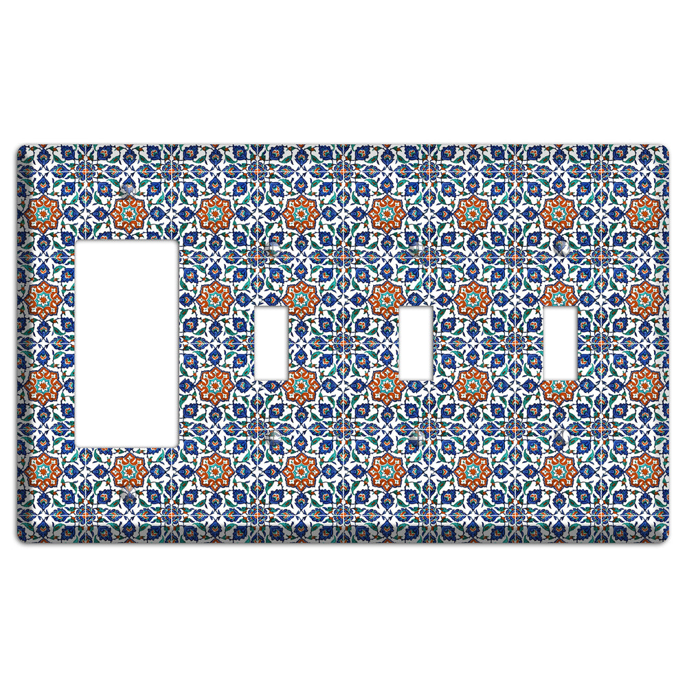 Ornate Floral Tile Rocker / 3 Toggle Wallplate