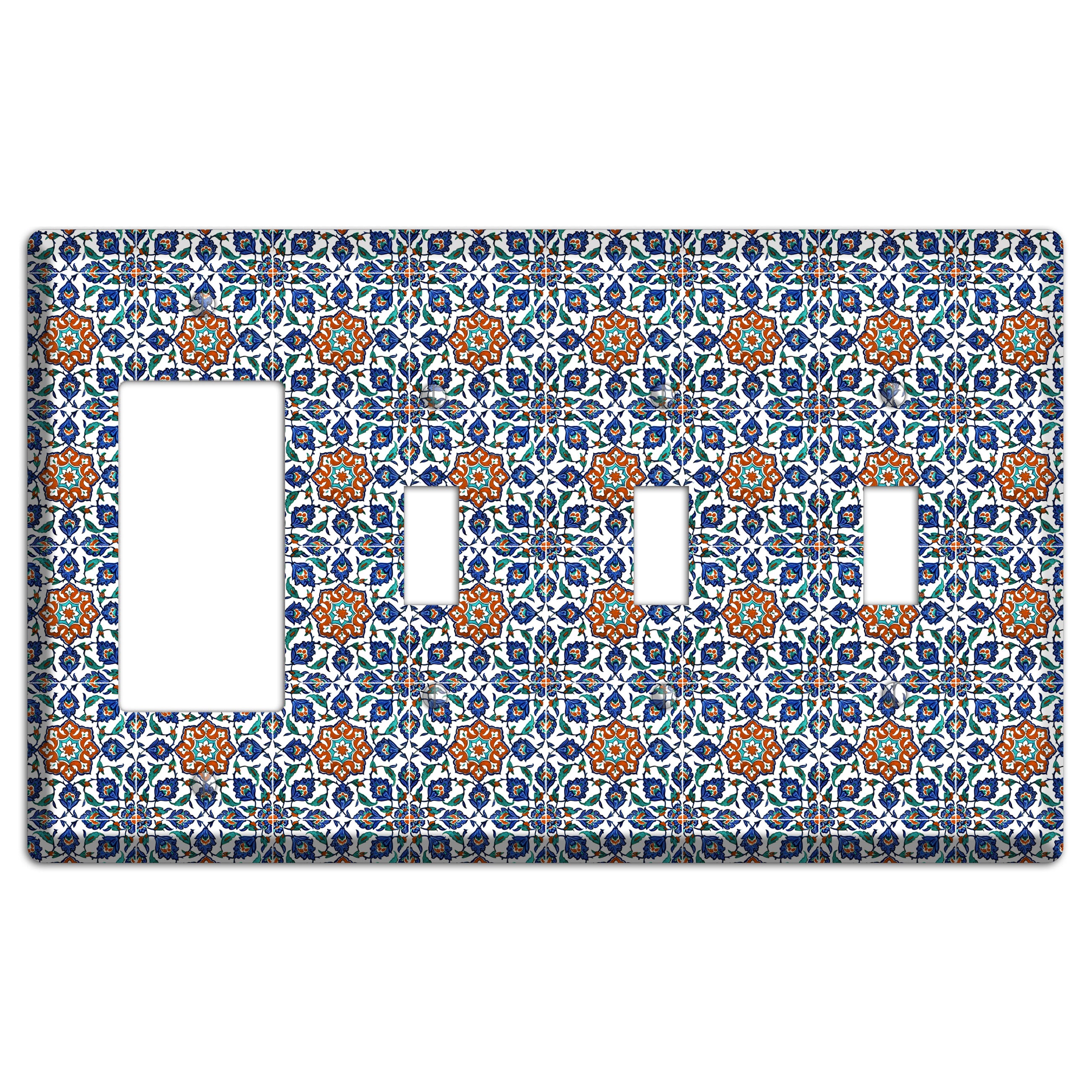 Ornate Floral Tile Rocker / 3 Toggle Wallplate