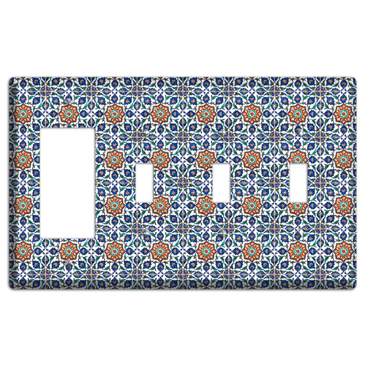Ornate Floral Tile Rocker / 3 Toggle Wallplate