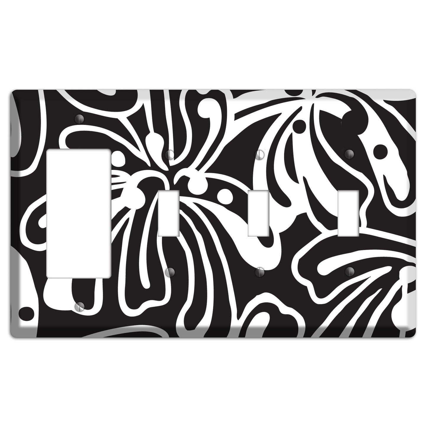 Black with White Flower Rocker / 3 Toggle Wallplate