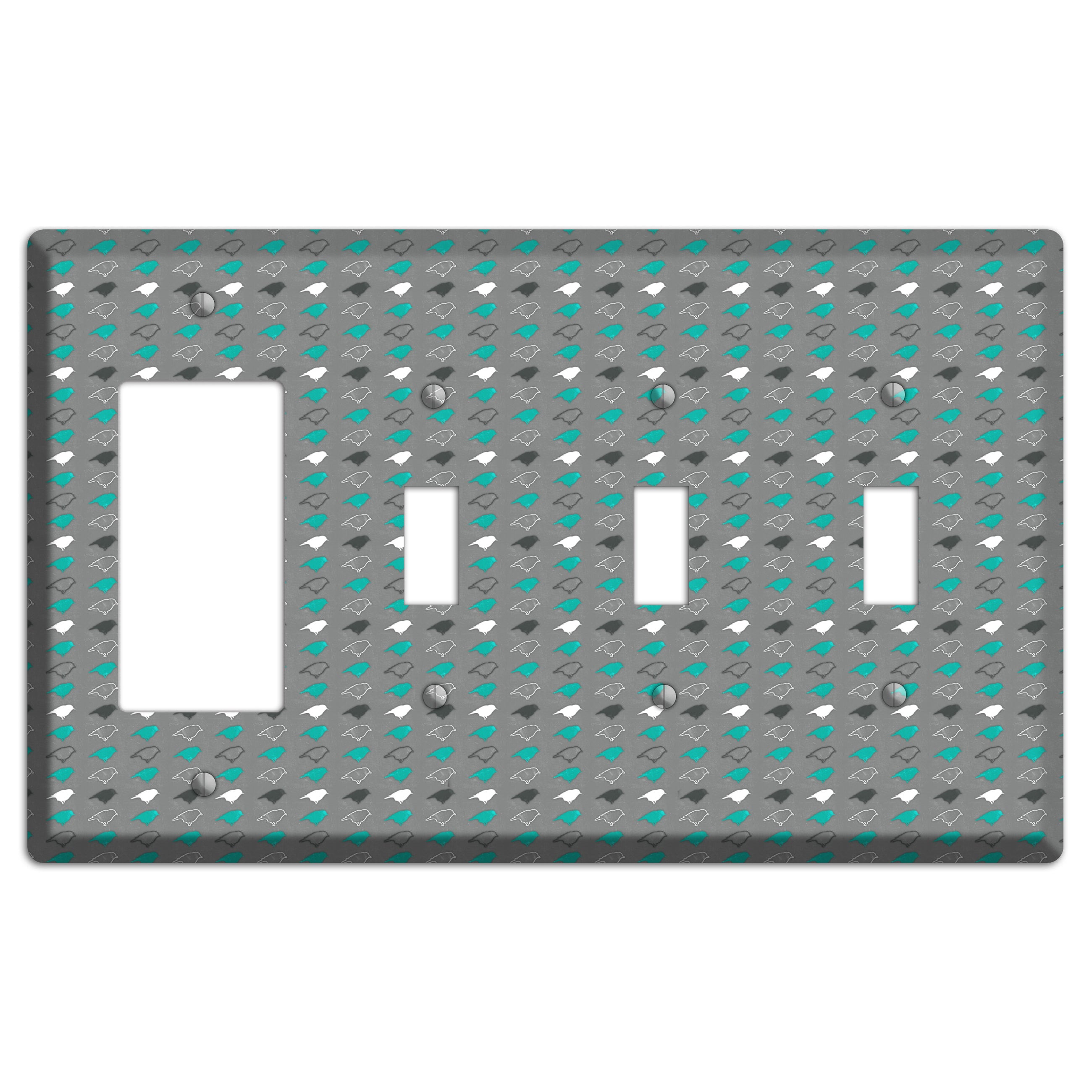 Grey with Small Green Birds 2 Rocker / 3 Toggle Wallplate