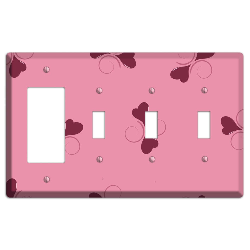 Pink with Hearts Rocker / 3 Toggle Wallplate