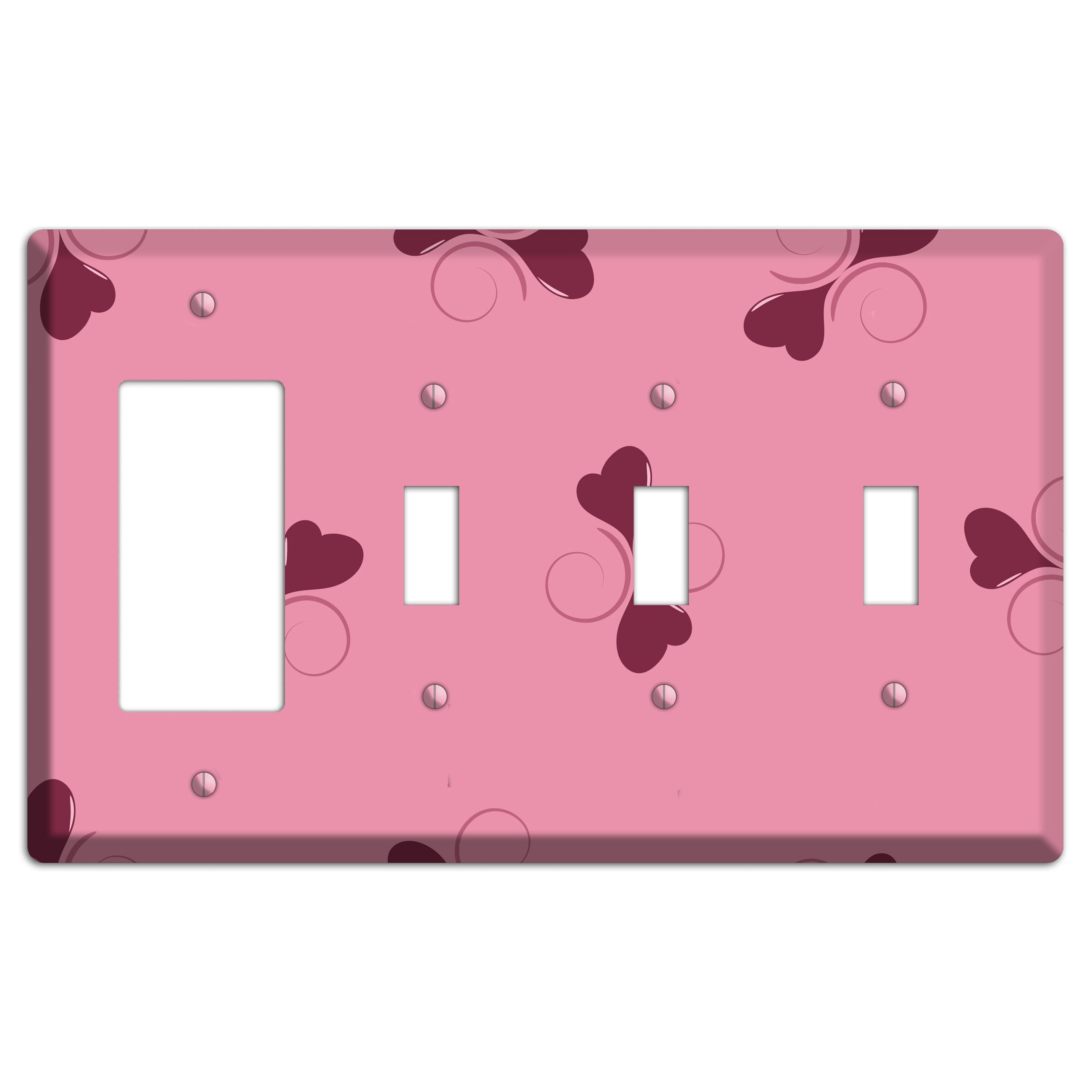 Pink with Hearts Rocker / 3 Toggle Wallplate