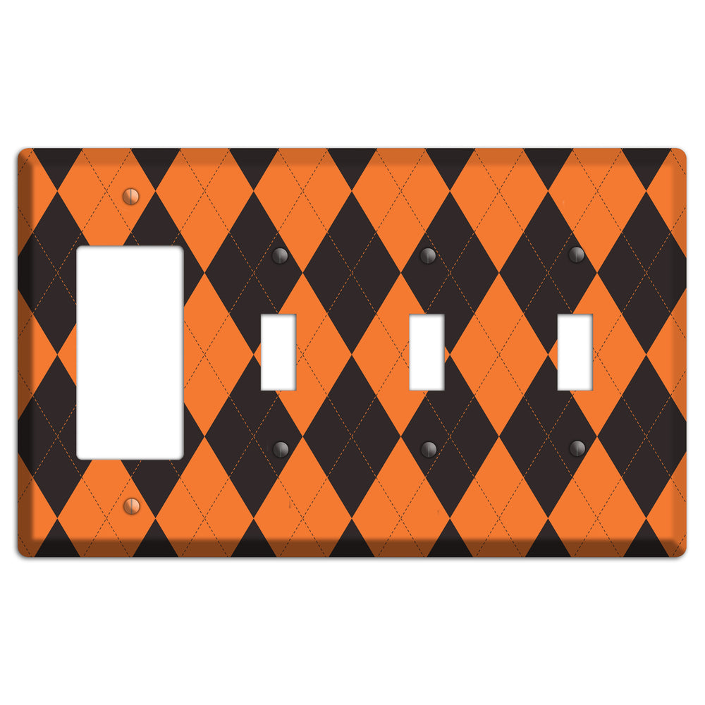 Orange Argyle Rocker / 3 Toggle Wallplate