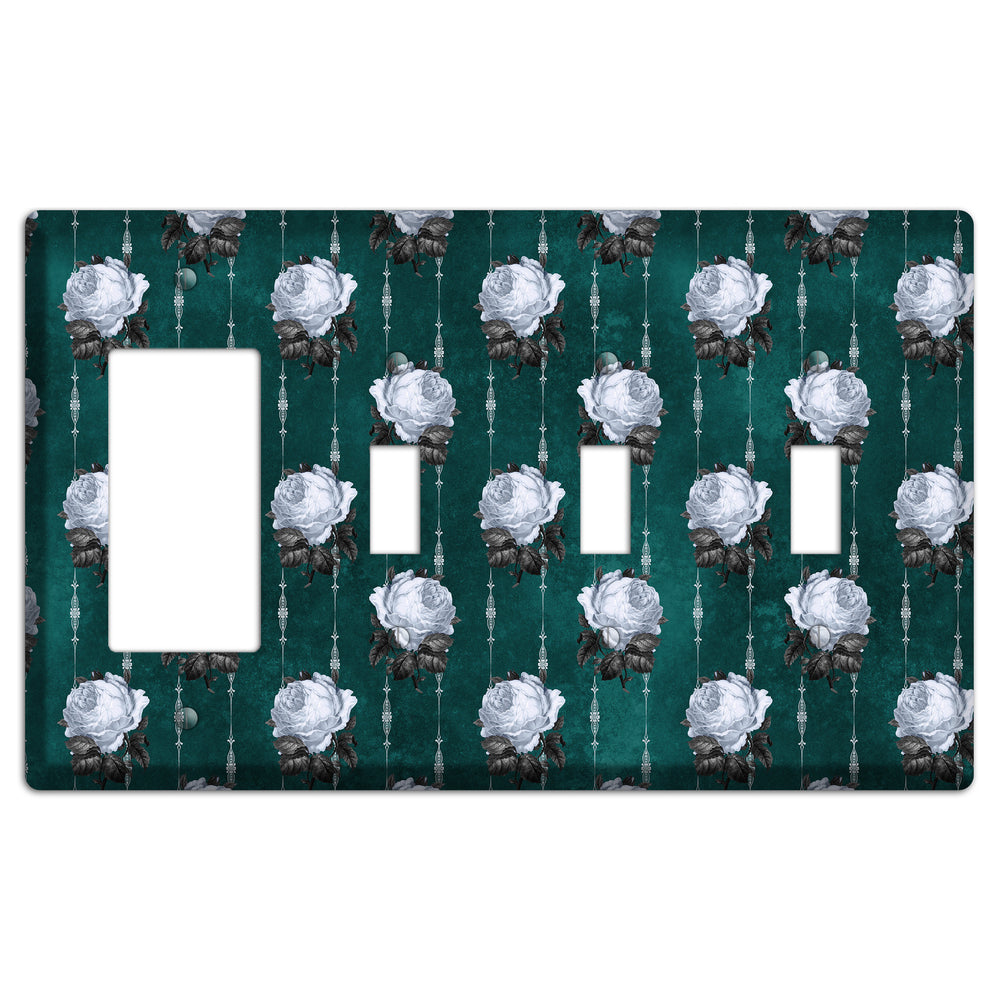 Dramatic Floral Teal Rocker / 3 Toggle Wallplate