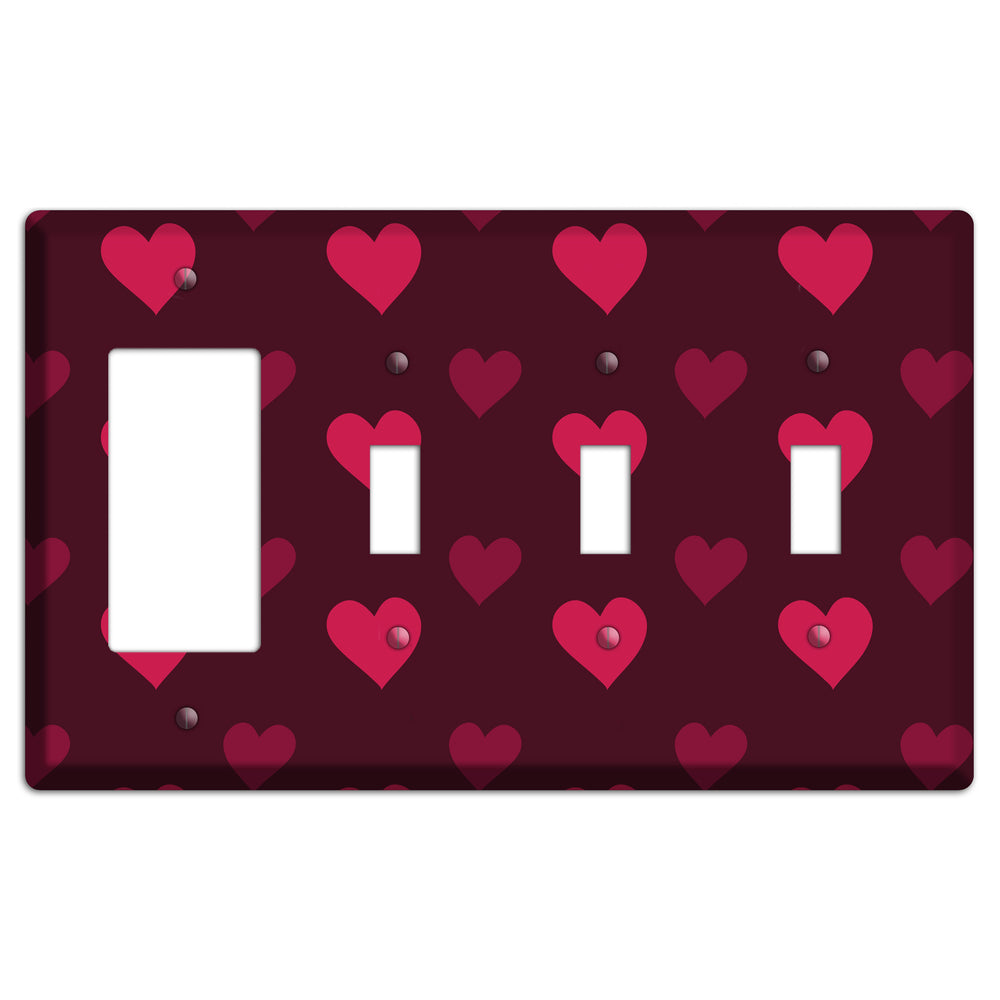 Tiled Large Hearts Rocker / 3 Toggle Wallplate