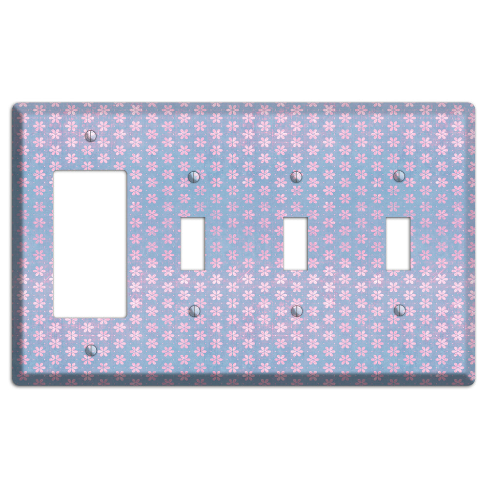 Periwinkle Grunge Floral Contour Rocker / 3 Toggle Wallplate