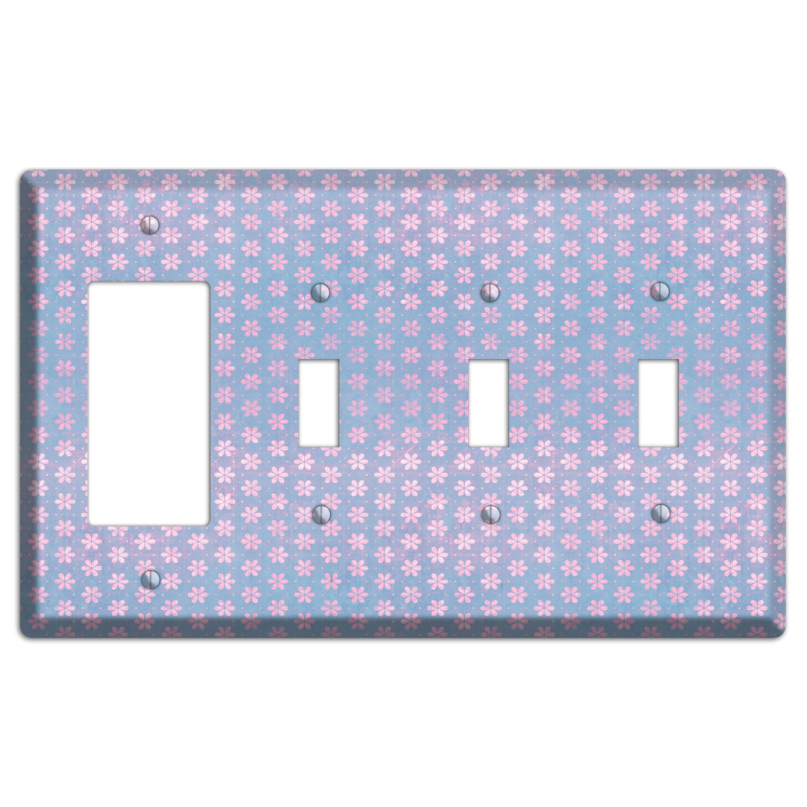 Periwinkle Grunge Floral Contour Rocker / 3 Toggle Wallplate