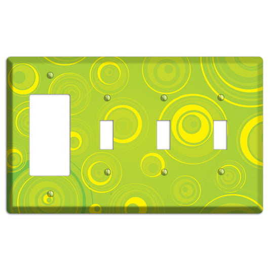 Green-yellow Circles Rocker / 3 Toggle Wallplate