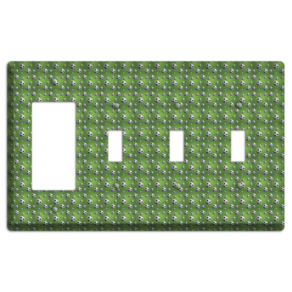 Green with Soccer Balls Rocker / 3 Toggle Wallplate
