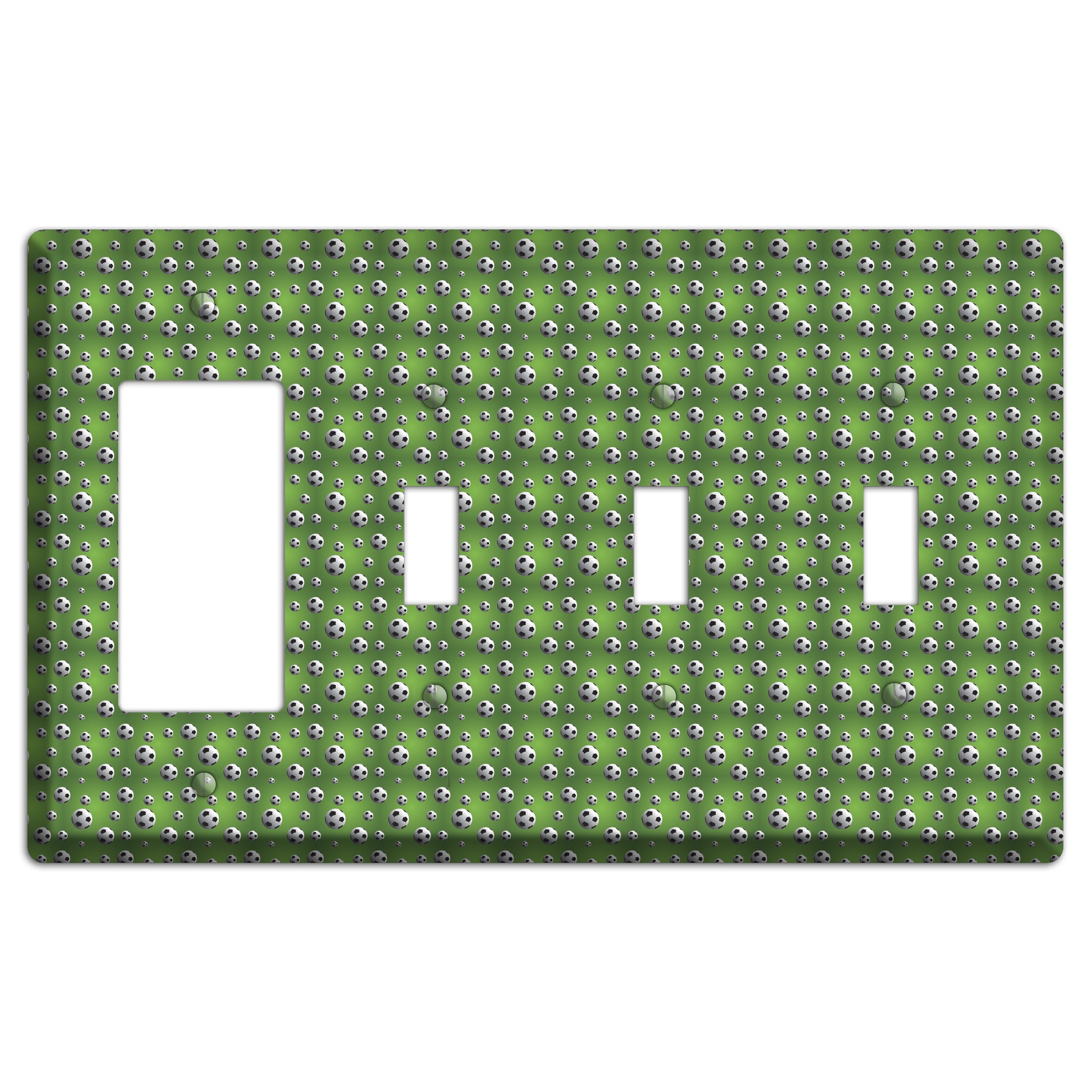 Green with Soccer Balls Rocker / 3 Toggle Wallplate