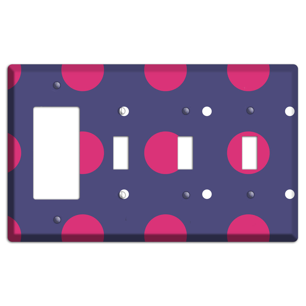 Purple with Purple and White Multi Tiled Medium Dots Rocker / 3 Toggle Wallplate