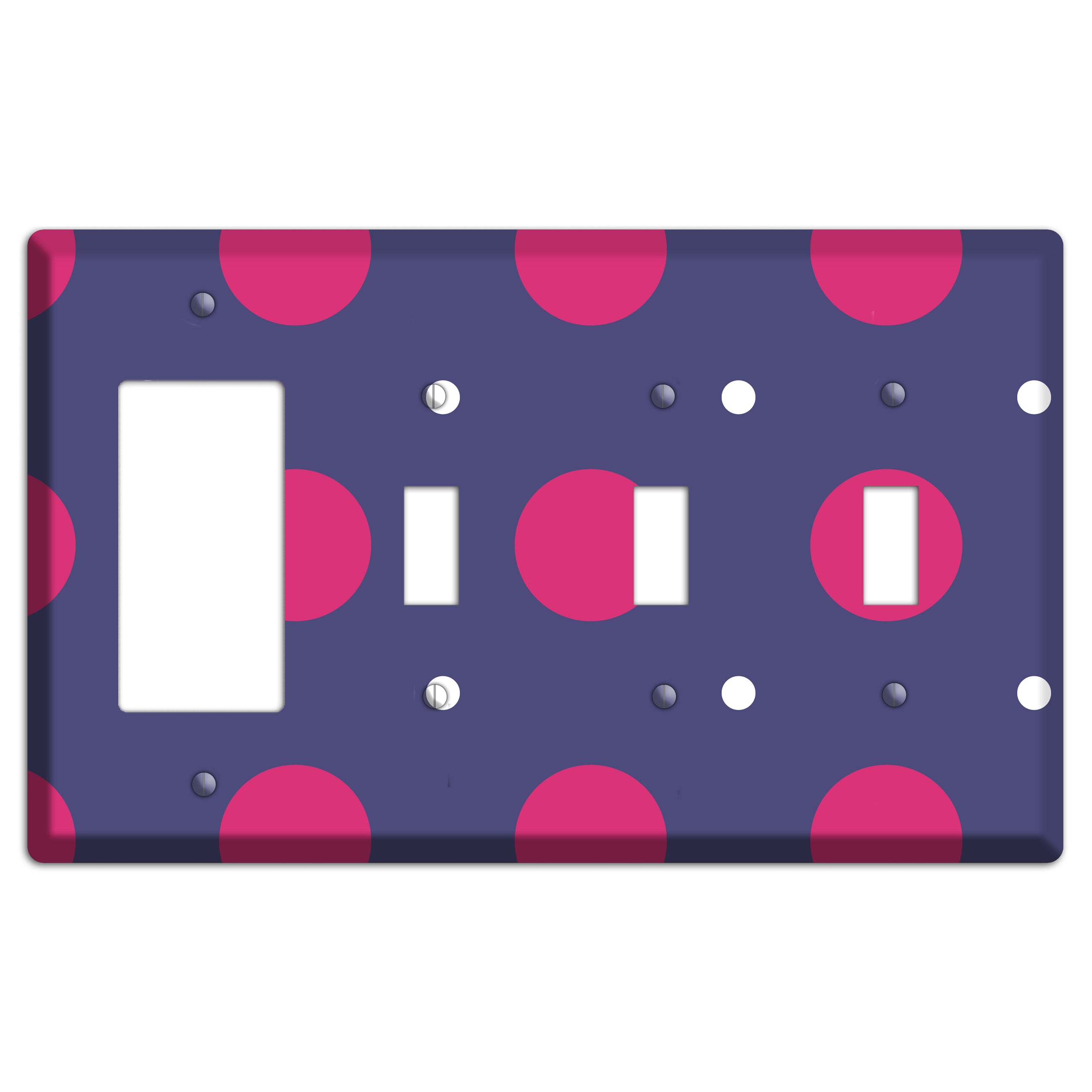 Purple with Purple and White Multi Tiled Medium Dots Rocker / 3 Toggle Wallplate