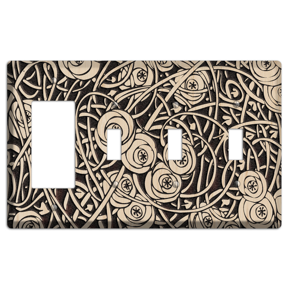 Deco Floral Wood Lasered Rocker / 3 Toggle Wallplate