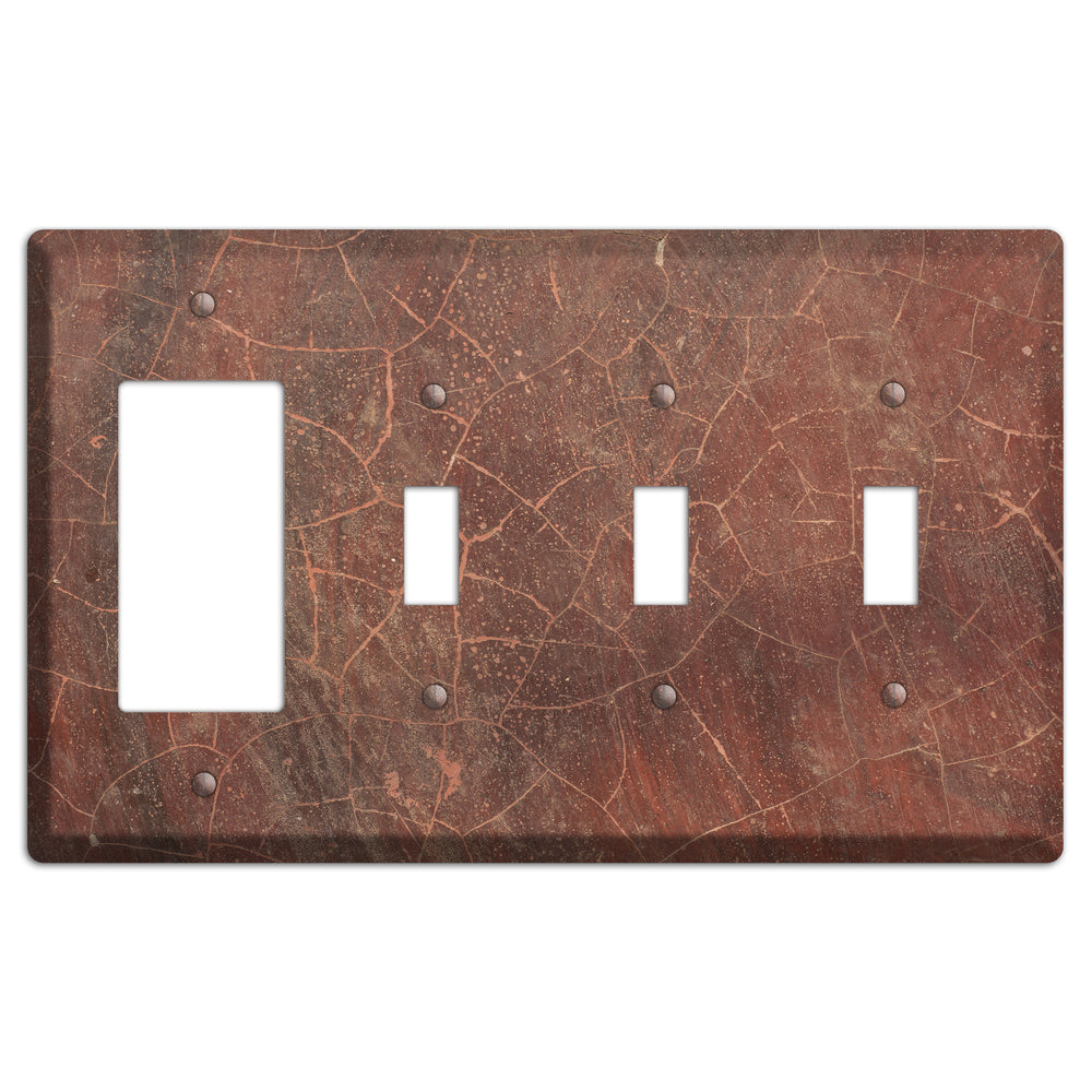 Maroon Cracked Concrete Rocker / 3 Toggle Wallplate