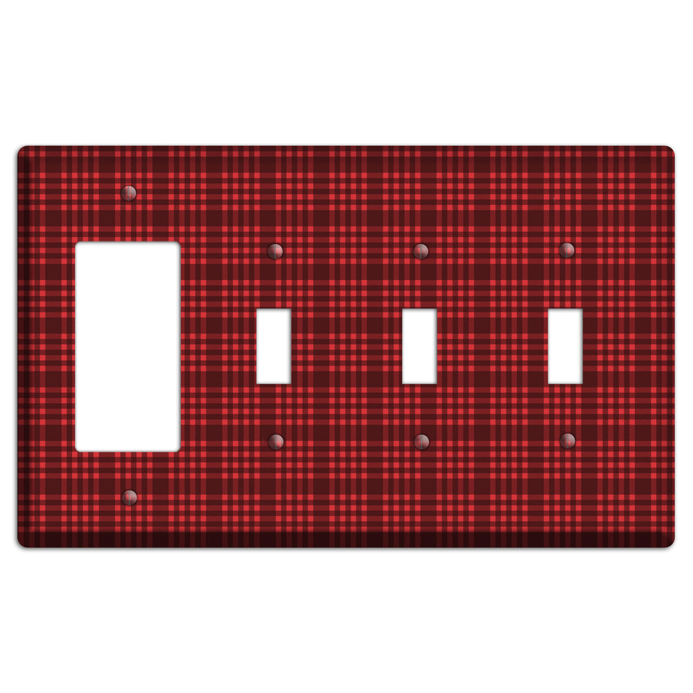 Maroon Plaid Rocker / 3 Toggle Wallplate