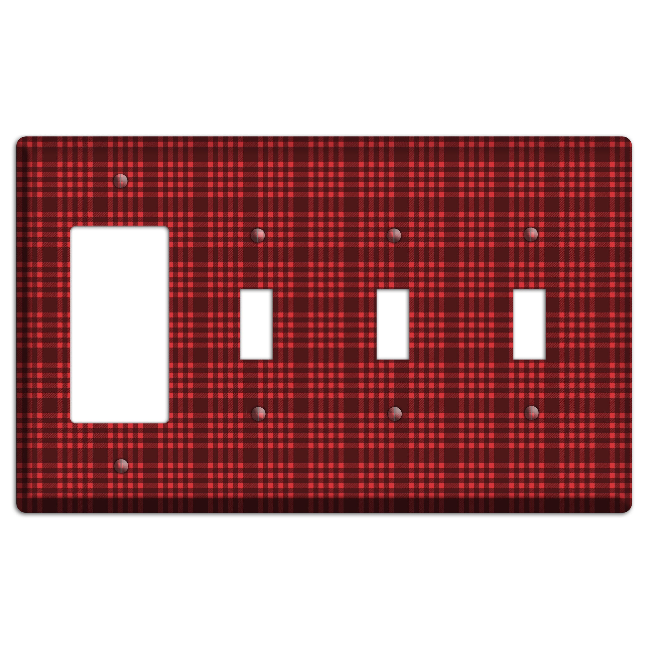 Maroon Plaid Rocker / 3 Toggle Wallplate