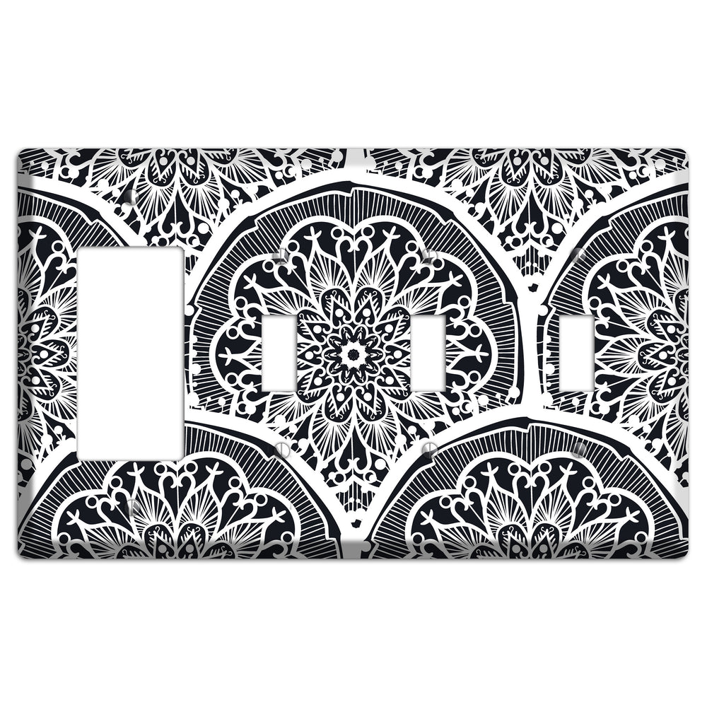 Mandala Black and White Style O Cover Plates Rocker / 3 Toggle Wallplate