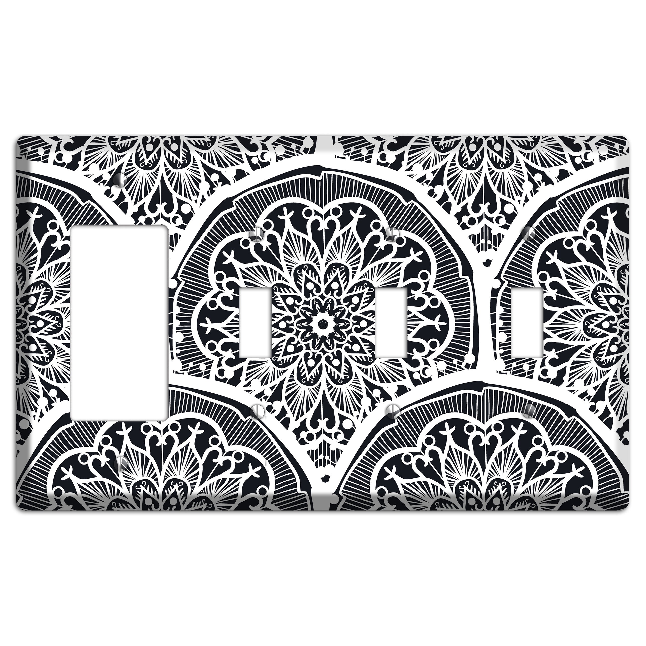 Mandala Black and White Style O Cover Plates Rocker / 3 Toggle Wallplate