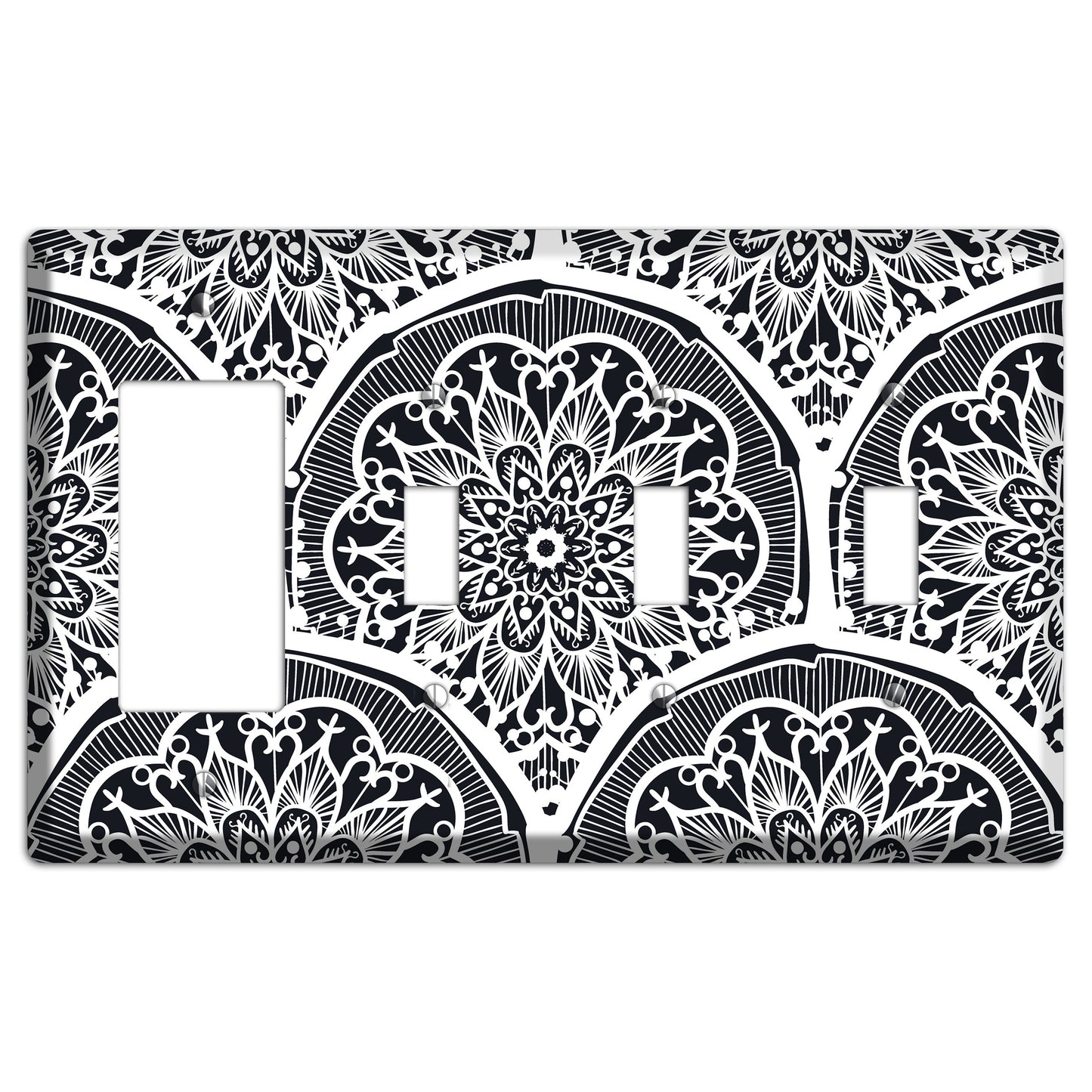 Mandala Black and White Style O Cover Plates Rocker / 3 Toggle Wallplate