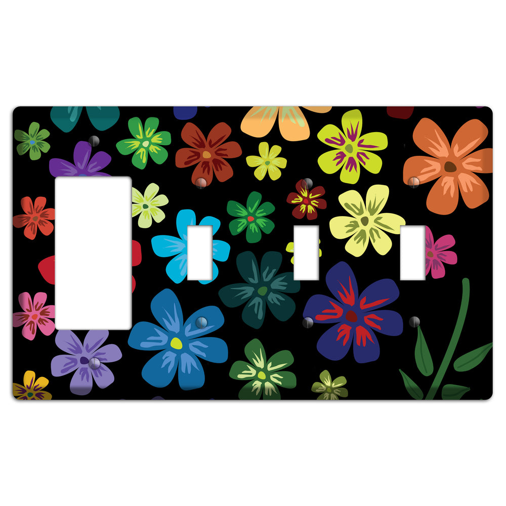 Green Flowers Rocker / 3 Toggle Wallplate
