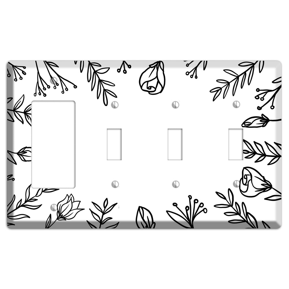 Hand-Drawn Floral 36 Rocker / 3 Toggle Wallplate