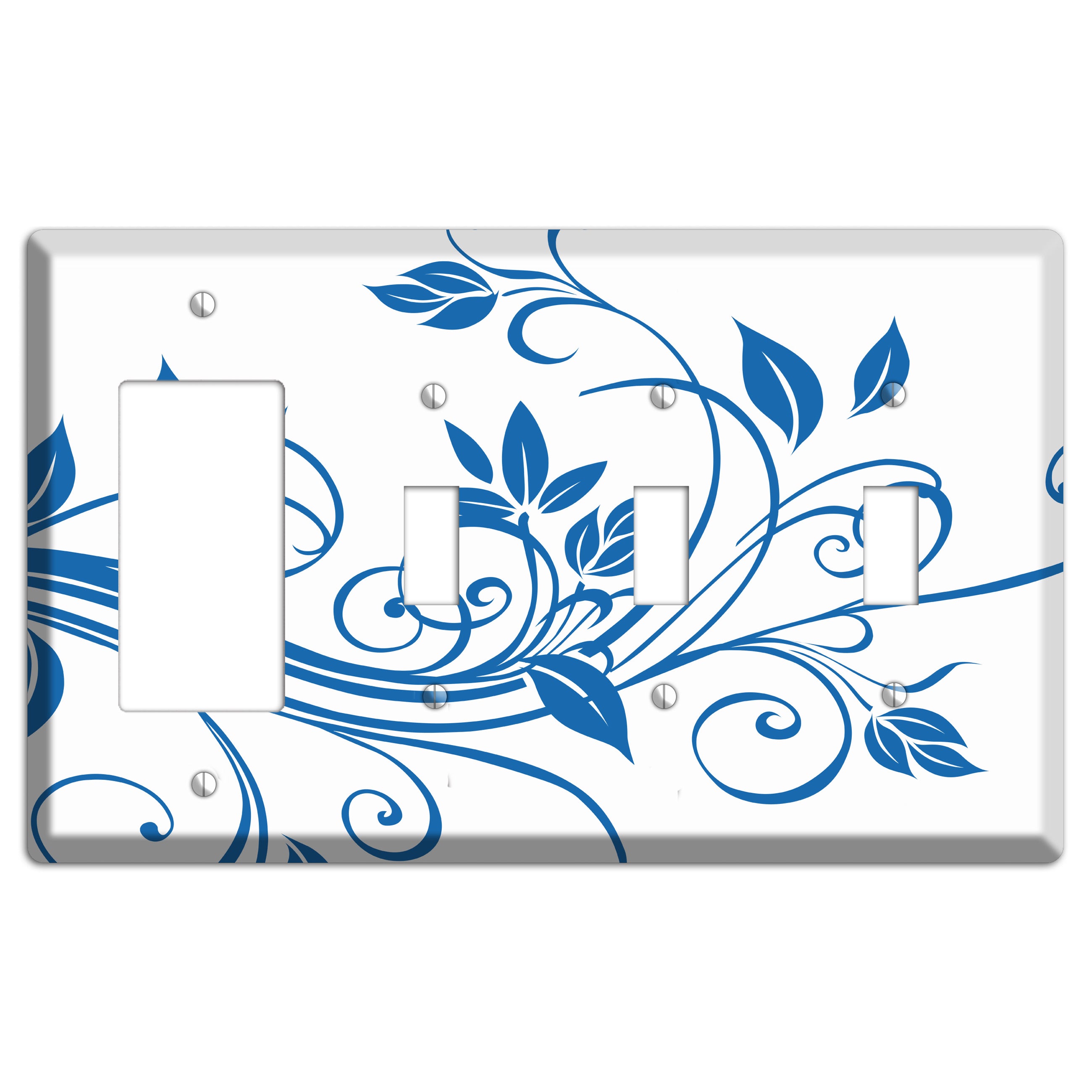 Black and White Sprig Rocker / 3 Toggle Wallplate