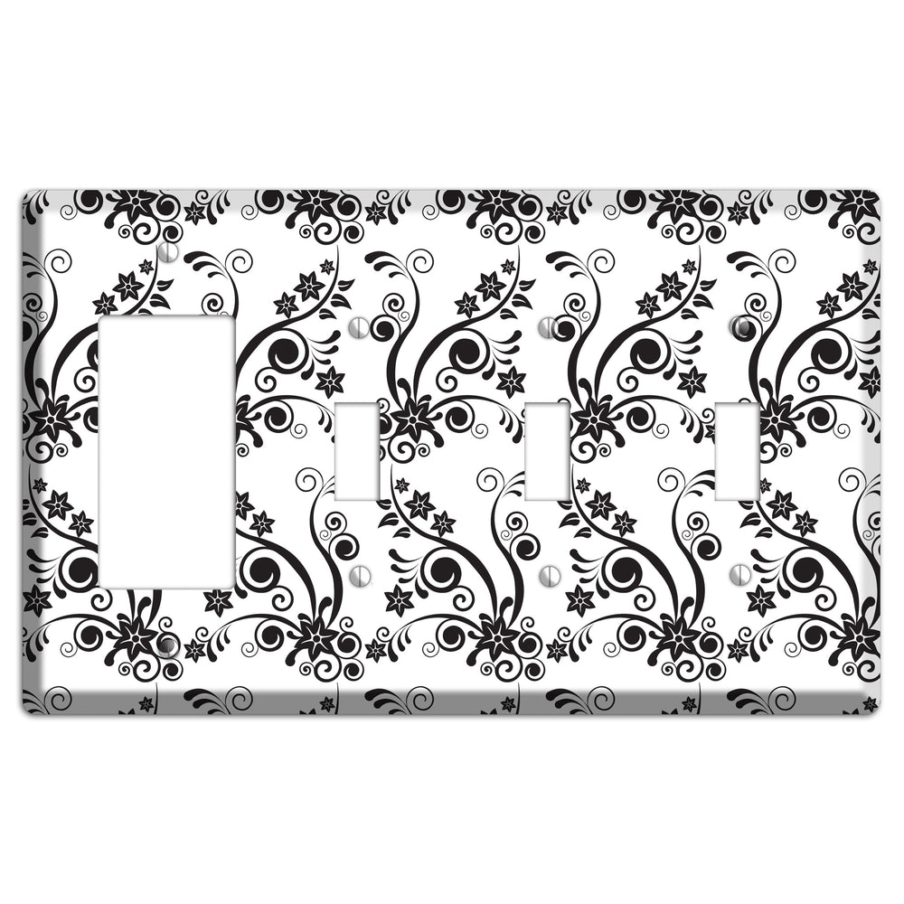Scrolled Floral Toile Rocker / 3 Toggle Wallplate
