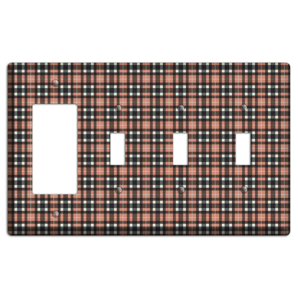 Light Brown Plaid Rocker / 3 Toggle Wallplate