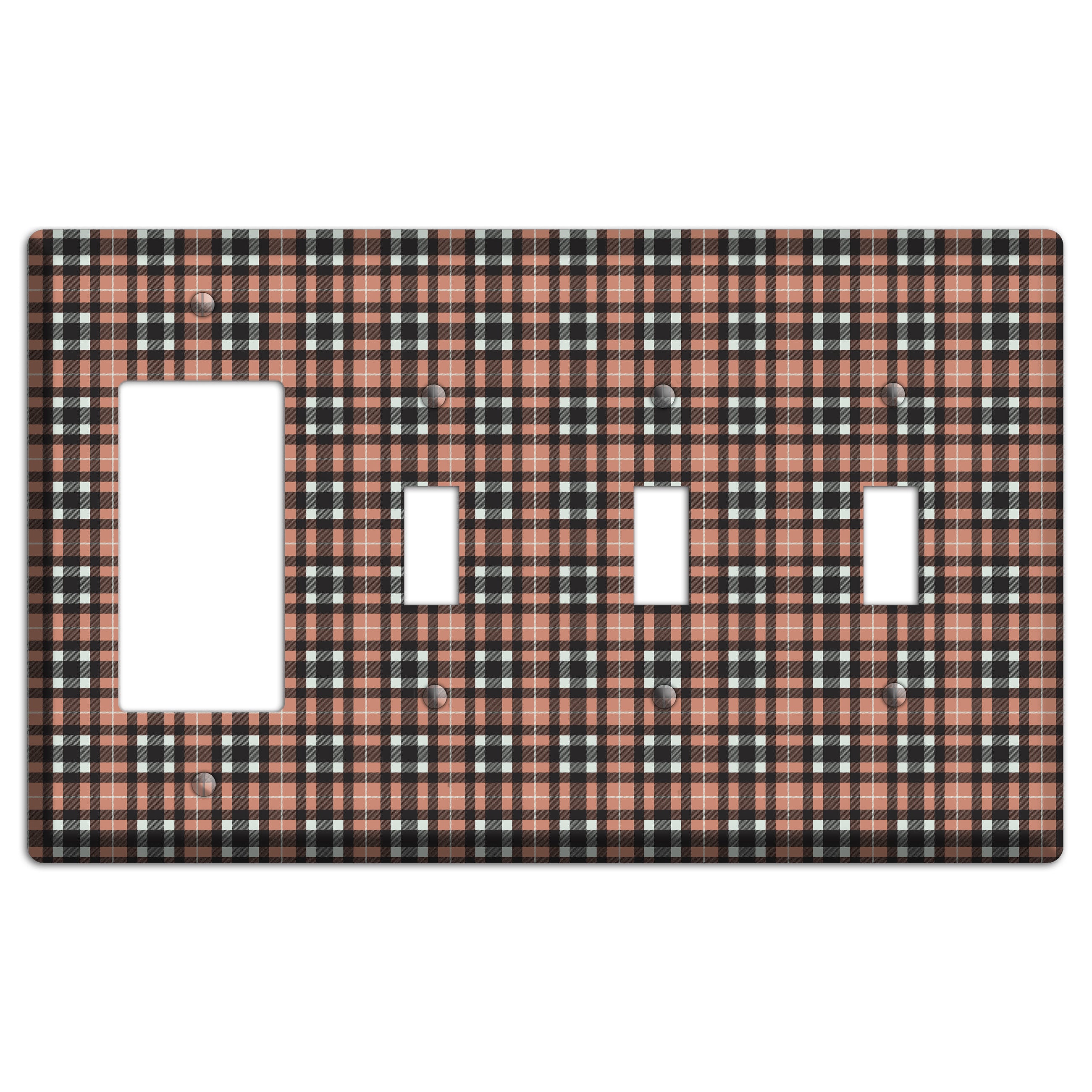 Light Brown Plaid Rocker / 3 Toggle Wallplate