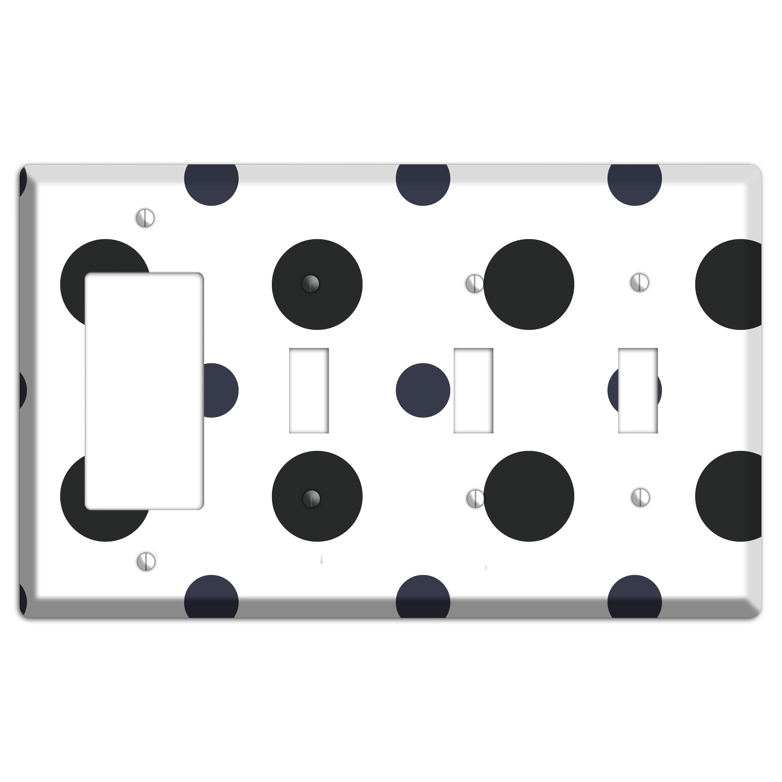 Black Multi Medium Polka Dots Rocker / 3 Toggle Wallplate