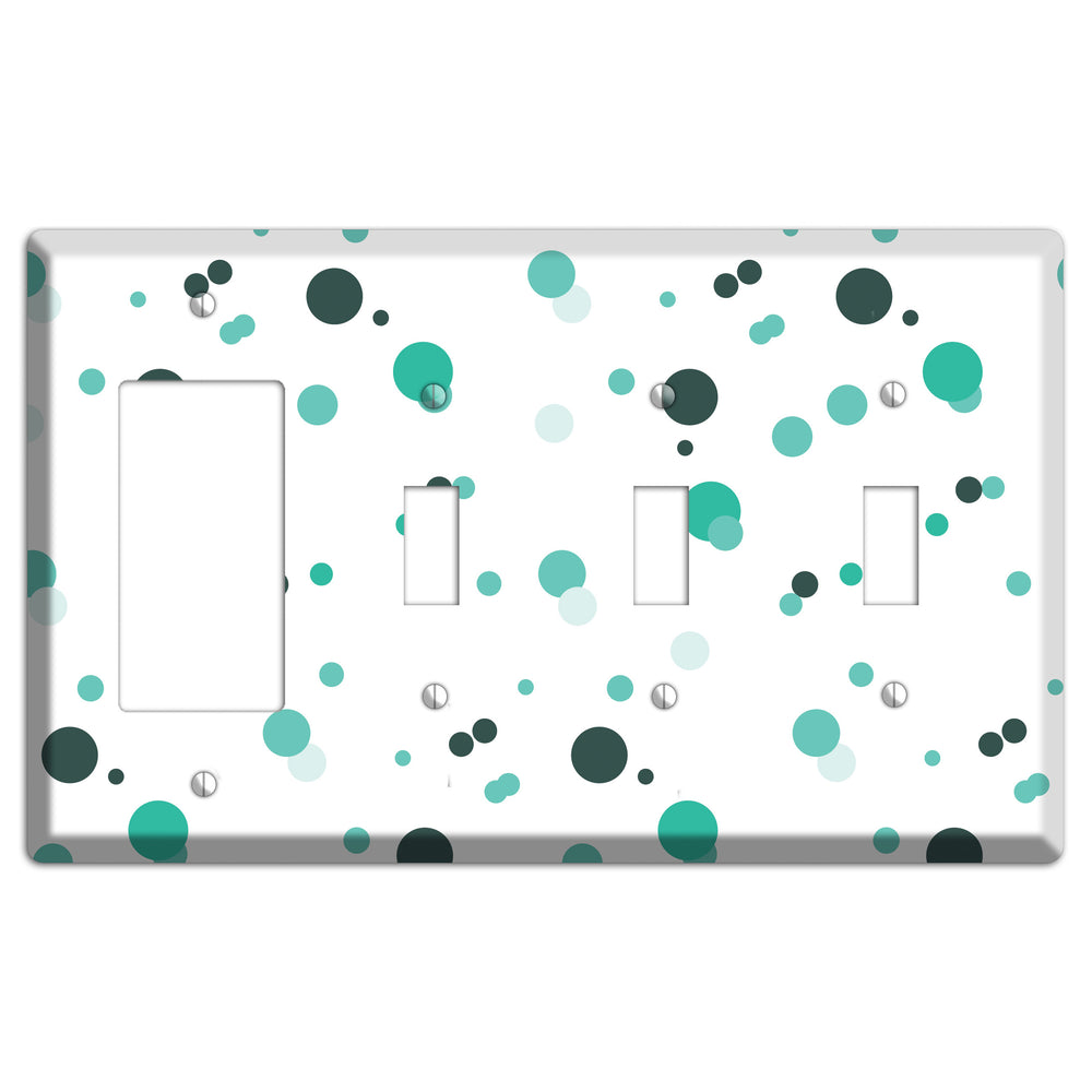 White with Multi Aqua Small Dots Rocker / 3 Toggle Wallplate