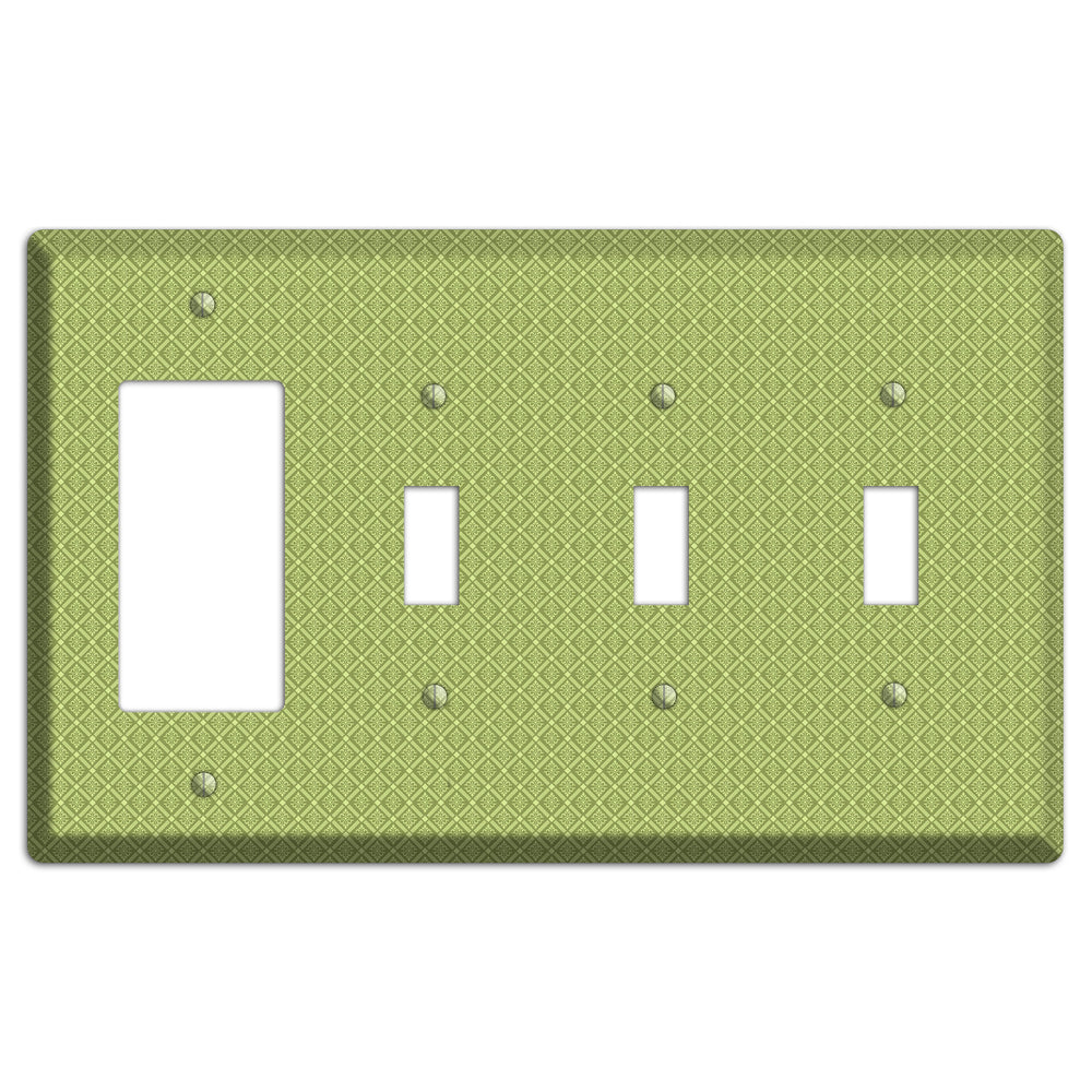 Small Green Damask Diamonds Rocker / 3 Toggle Wallplate