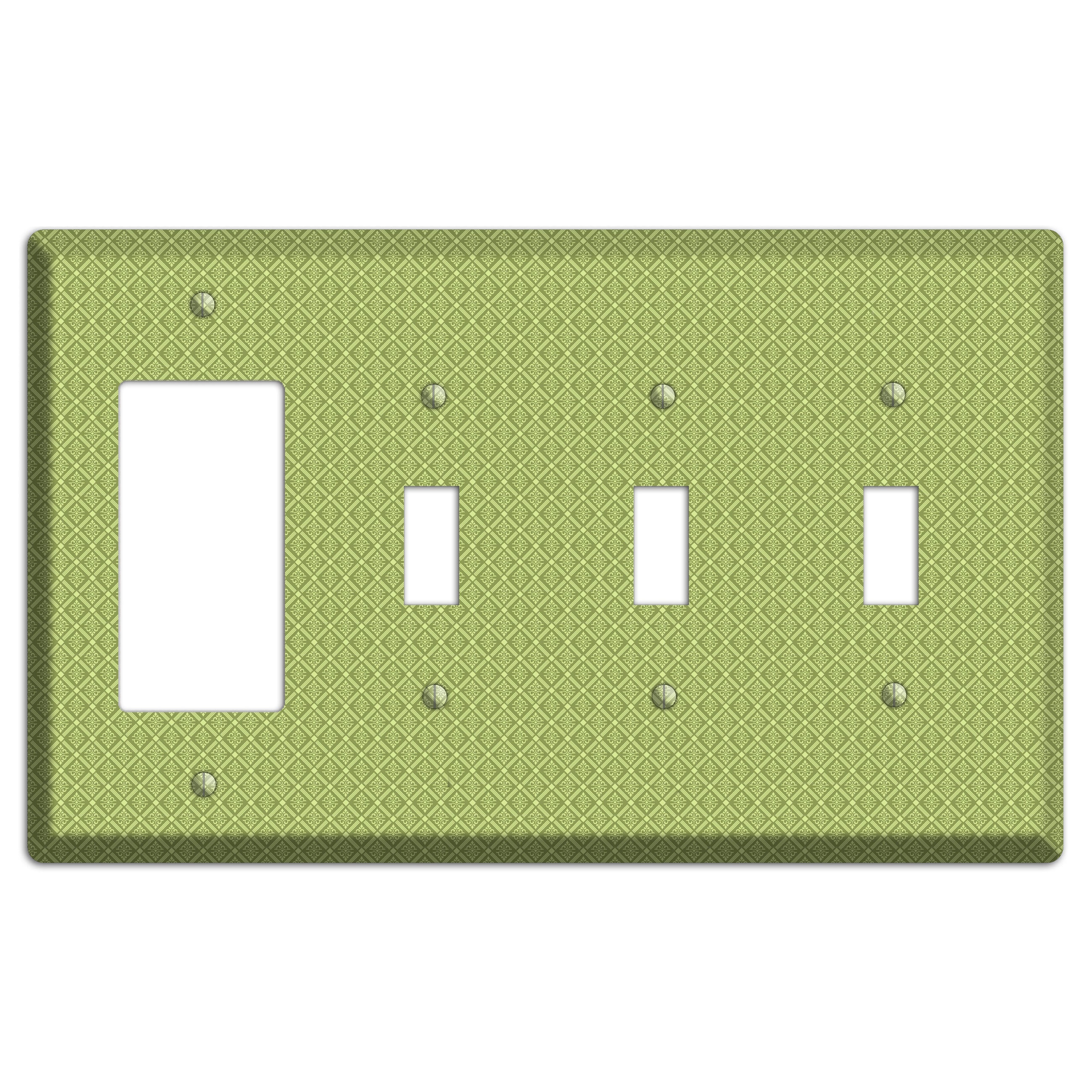 Small Green Damask Diamonds Rocker / 3 Toggle Wallplate