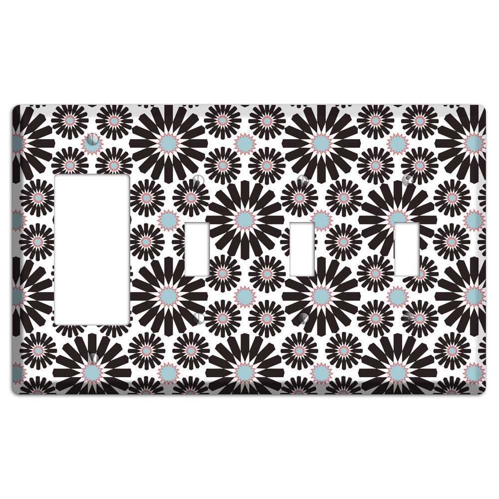 Dusty Blue Maroon Scandinavian Floral 2 Rocker / 3 Toggle Wallplate