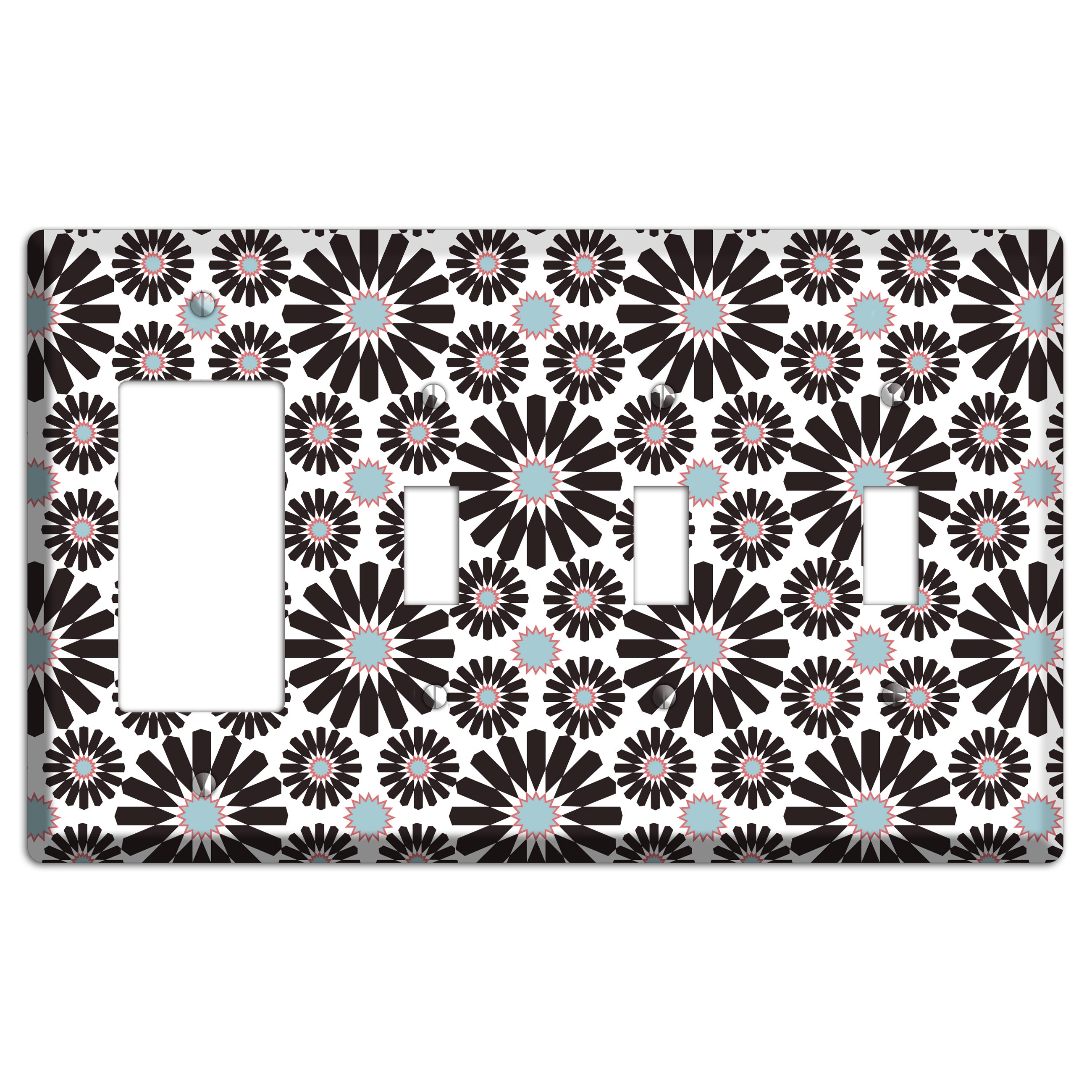 Dusty Blue Maroon Scandinavian Floral 2 Rocker / 3 Toggle Wallplate