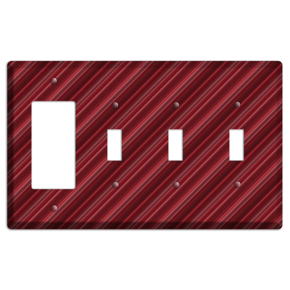 Burgundy Multi Angled Stripes Rocker / 3 Toggle Wallplate