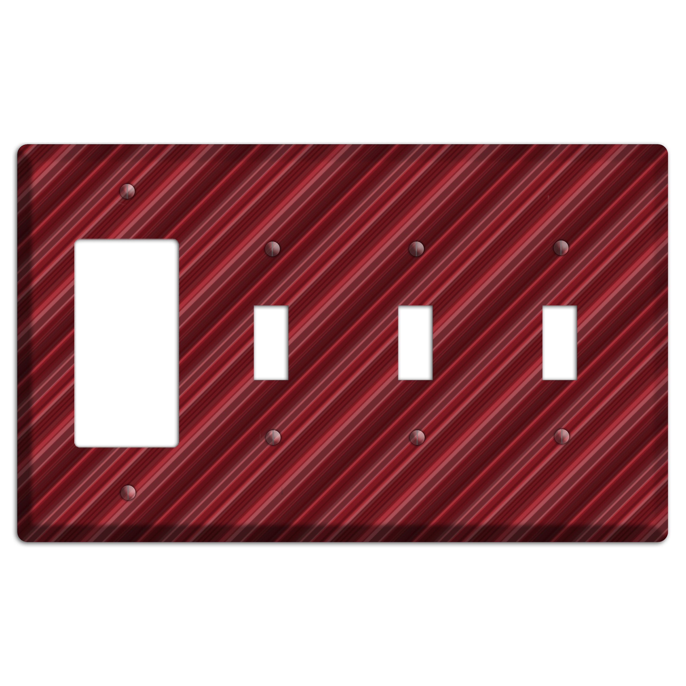 Burgundy Multi Angled Stripes Rocker / 3 Toggle Wallplate