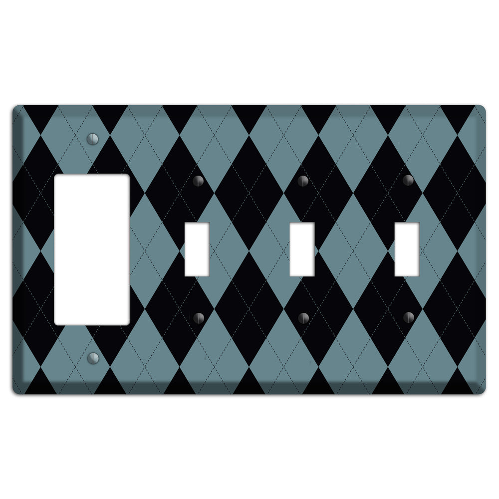 Blue and Black Argyle Rocker / 3 Toggle Wallplate