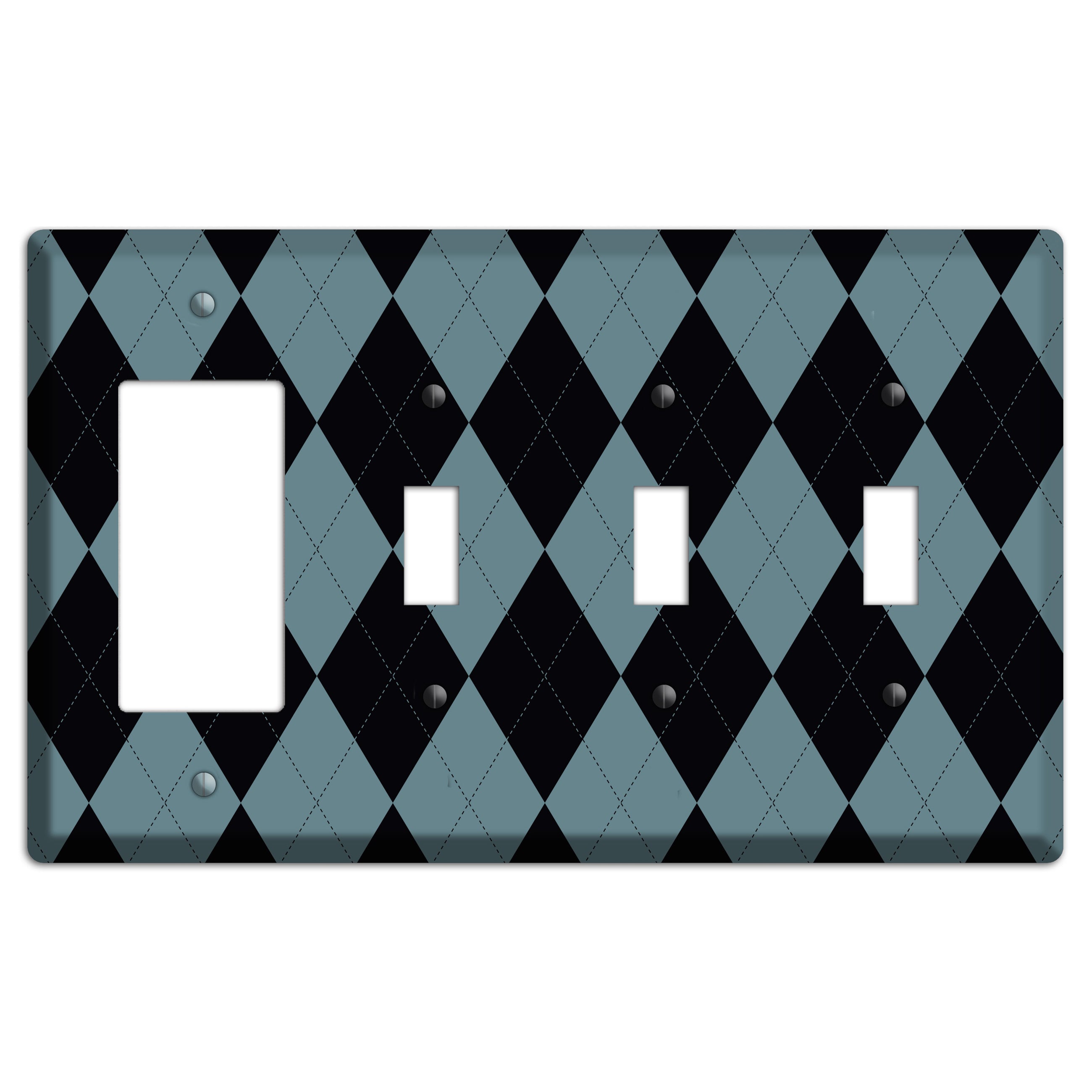 Blue and Black Argyle Rocker / 3 Toggle Wallplate